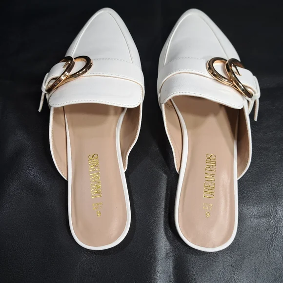 Dream Pairs Women's White Pointed Toe Flat Slip On Mules Size 9 - Picture 10 of 16